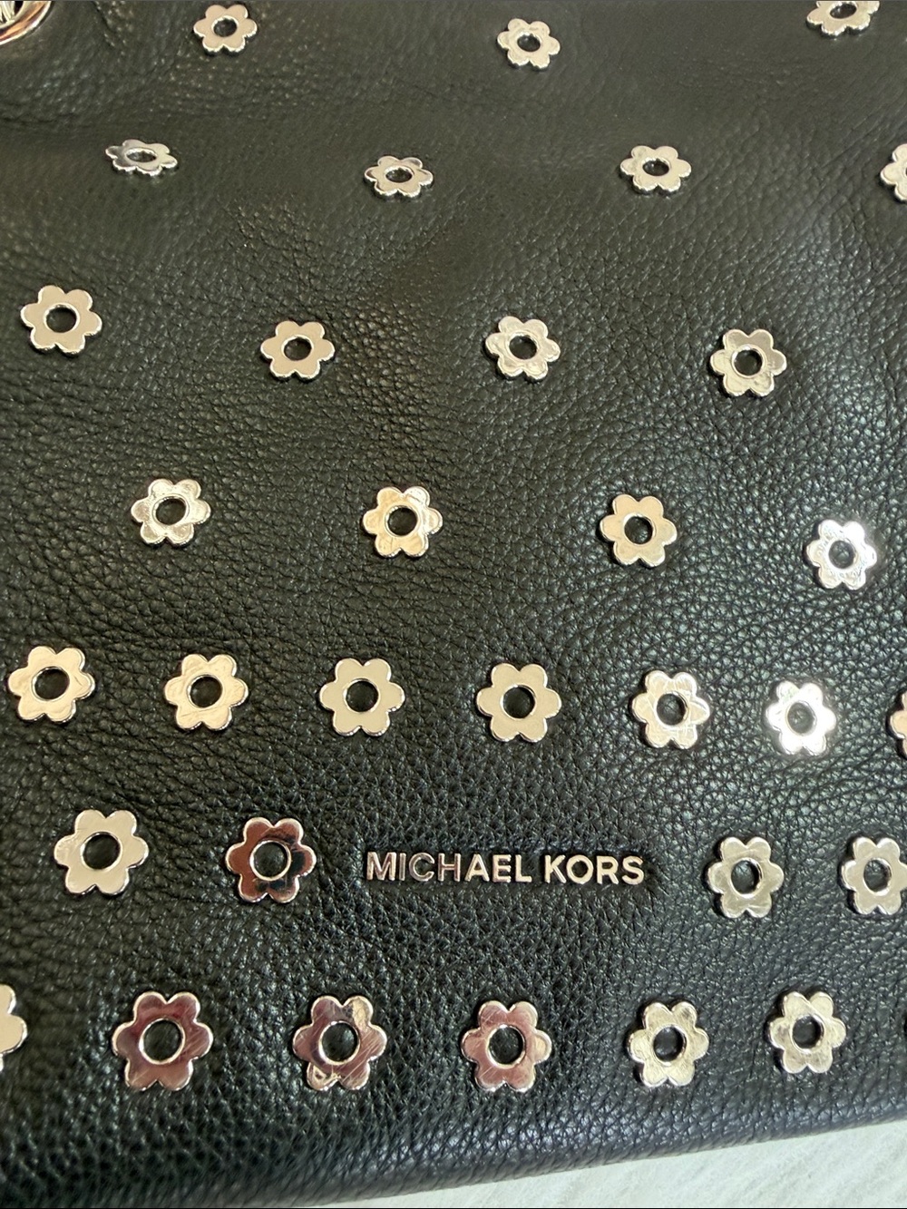 Michael Kors Black Leather Shoulder Bag with Floral Studs - Picture 2 of 6